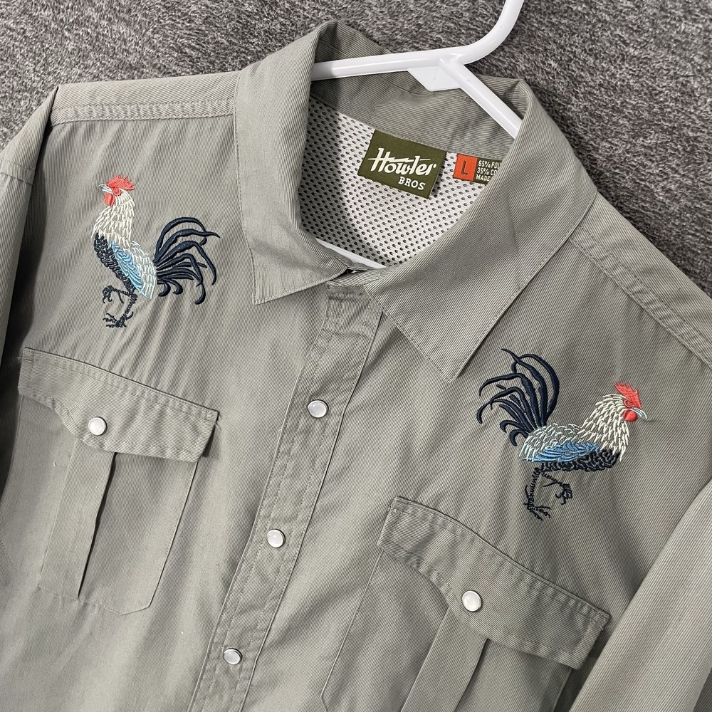 Howler Bros Gaucho Shirt Mens Large Green Rooster Embroidered Western Pearl Snap